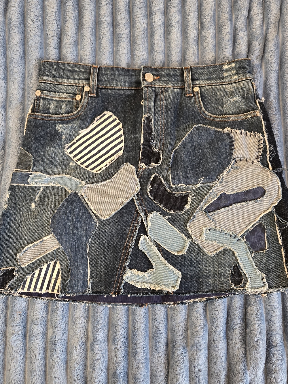 Dolce & Gabbana Patchwork Mini Jean Denim Skirt Upcycling Style